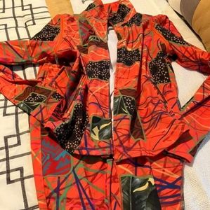 Sassy Jones Francesca Jacket w/ Removable Sleeves - Orange Tribal Geo.